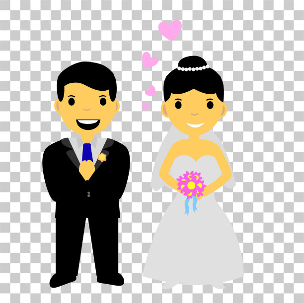 可爱的新娘夫妇，在透明效果的背景图片下载