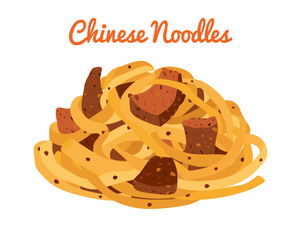 中国面条，拉面，亚洲面条。卡通平的风格。向量图片下载