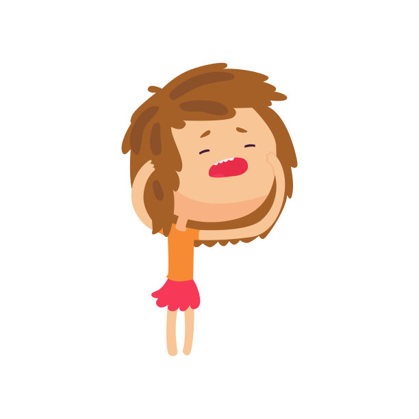 不幸的女孩遭受头痛卡通人物向量插图图片下载