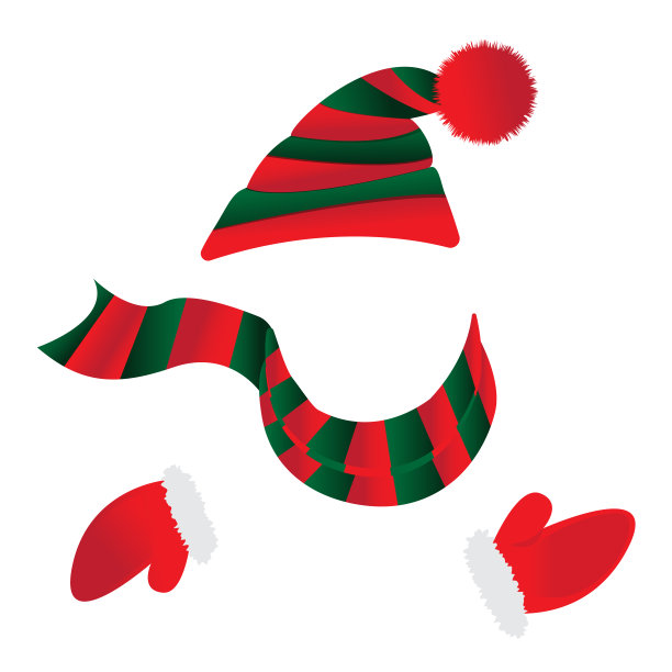 与大型机关炮的帽子。条纹围巾。用毛皮长手套。图片下载