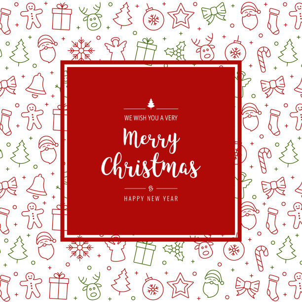 圣诞图标元素贺卡问候文本边框框架白色背景图片下载