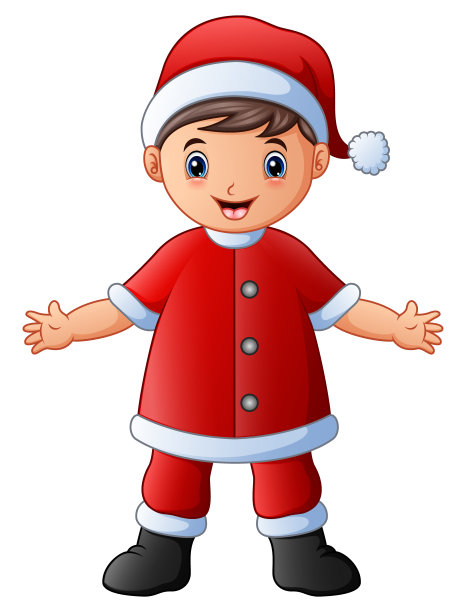 穿着圣诞老人服装的快乐男孩图片下载