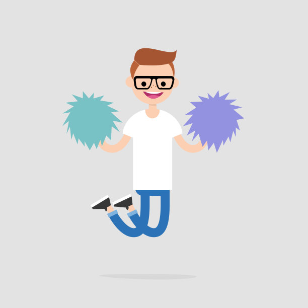 啦啦队长拿着球棒跳。体育活动。支持团队。年轻兴奋的人物庆祝成功。平面可编辑矢量插图，剪辑艺术图片下载