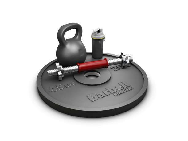 杠铃与重量和振动筛的3d插图图片下载