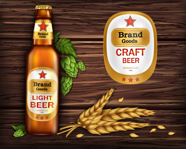 棕色玻璃瓶，装精酿啤酒图片下载