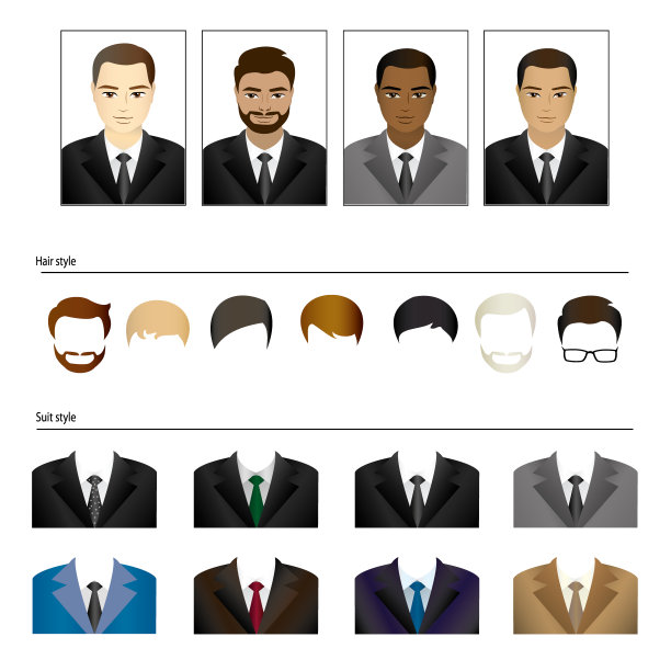 设计商务套装和发型模板，图片下载