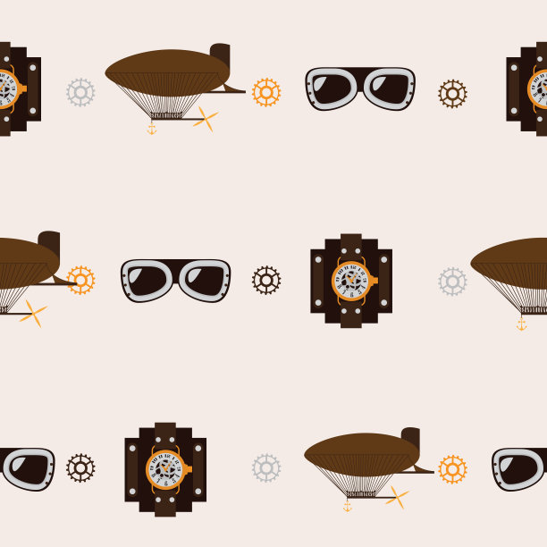 无缝方形图案与蒸汽朋克配件图片下载