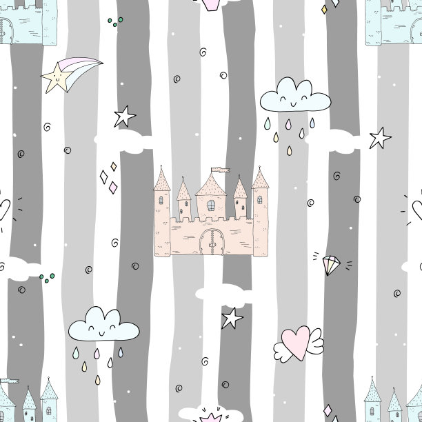 可爱的无缝模式与城堡在卡通图片下载