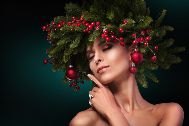 圣诞女孩化妆。冬季发型图片下载