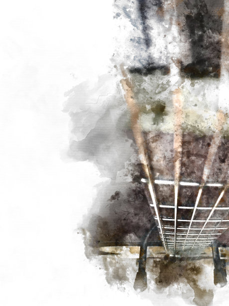 抽象美丽的吉他在前景，水彩画背景和数字插图画笔艺术。图片下载