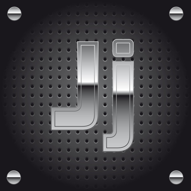 金属穿孔背景上的银色金属字体-字母J图片下载