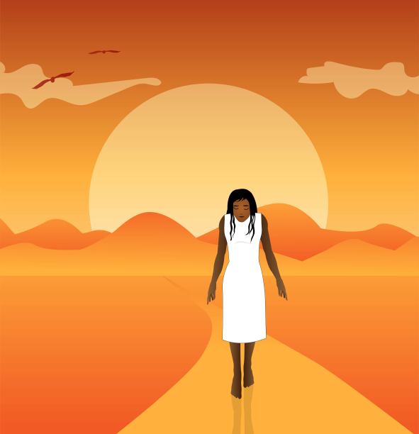 悲伤的女人独自走在夕阳下图片下载