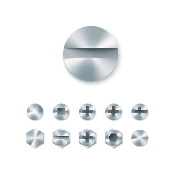 一套头螺钉和螺栓，钉子和铆钉隔离在白色背景。矢量图图片下载