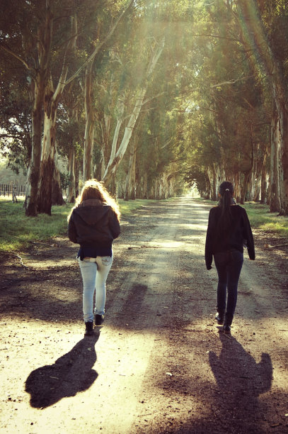 两姐妹在阿根廷马德普拉塔的森林里散步图片下载