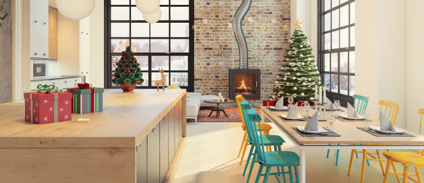 以圣诞节为主题装饰公寓室内图片下载