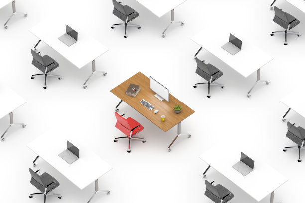 一个办公室空间的概念俯视图与桌子突出图片下载