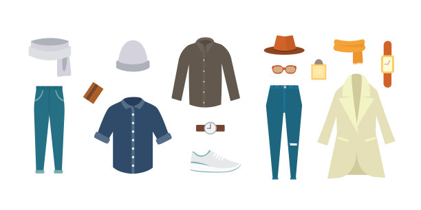 收集各种各样的衣服和鞋子的寒冷季节。男人秋天看。女装。图片下载