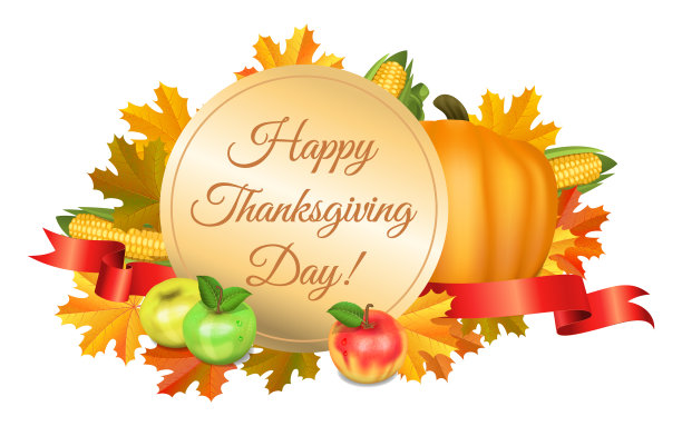 感恩节贺卡快乐。南瓜，玉米，苹果和枫叶在白色的背景。秋天的丰收庆典。矢量插图EPS 10。图片下载