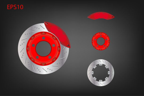 汽车盘式制动系统与红色卡钳。图片下载