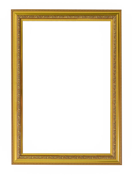 黄金的框架。优雅的复古金/镀金相框与珠。孤立在白色的。图片下载