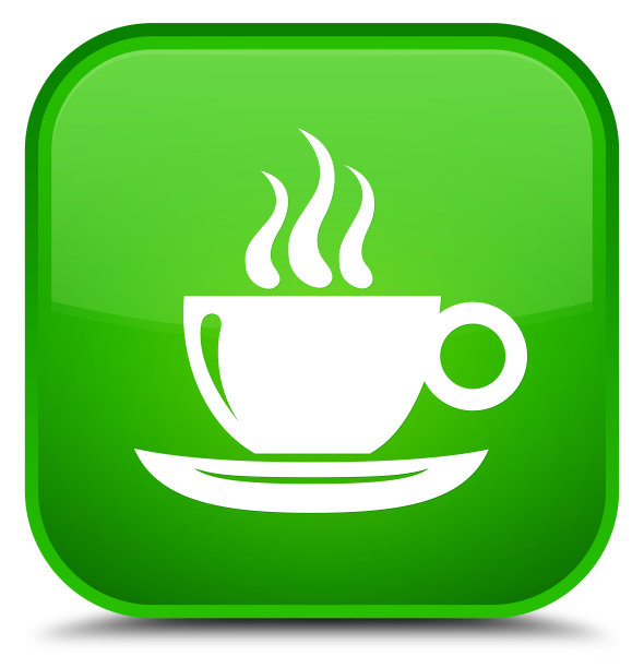 咖啡杯图标特殊的绿色方形按钮图片下载
