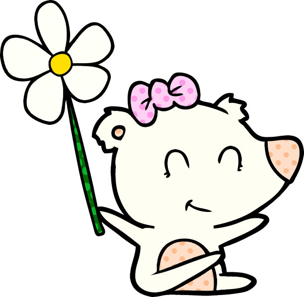 带花的雌性北极熊卡通图片下载