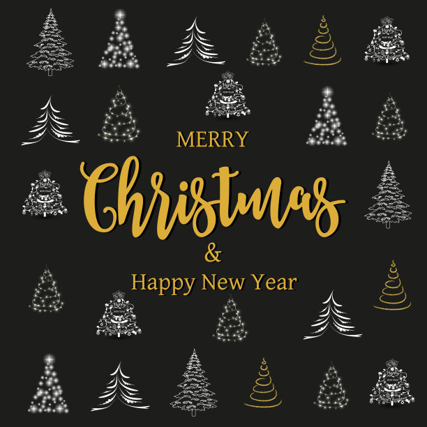 无缝模式。圣诞树。向量插图,eps10。时尚的黑色和金色的冷杉树孤立在白色的背景。设计印刷，网页，贺卡。图片下载