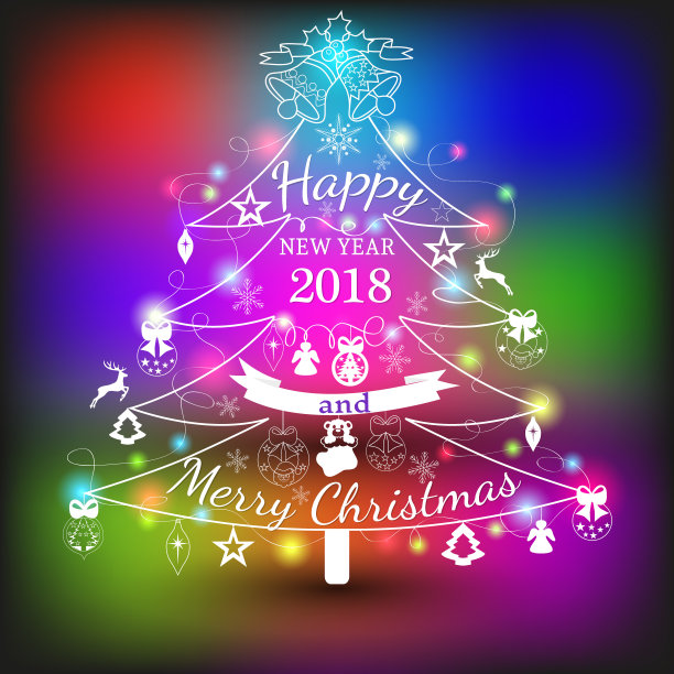 圣诞树和新年的标签。用印刷字体装饰书法设计图片下载