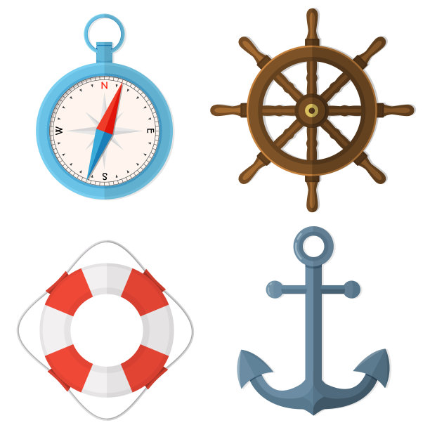 海洋平坦向量集隔离在白色上图片下载