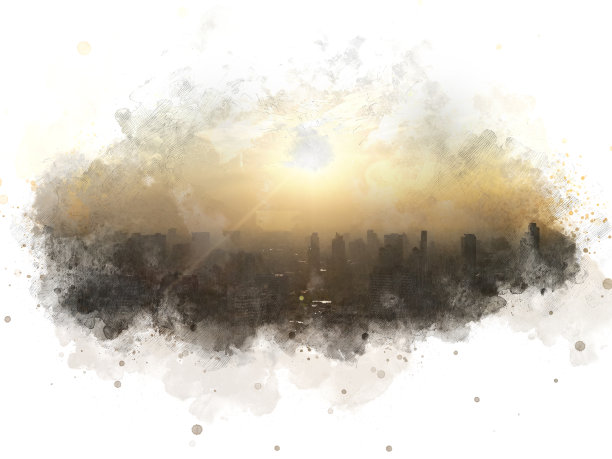 抽象美丽的首都建筑以水彩画为背景。城市上的数字插画刷艺术。图片下载