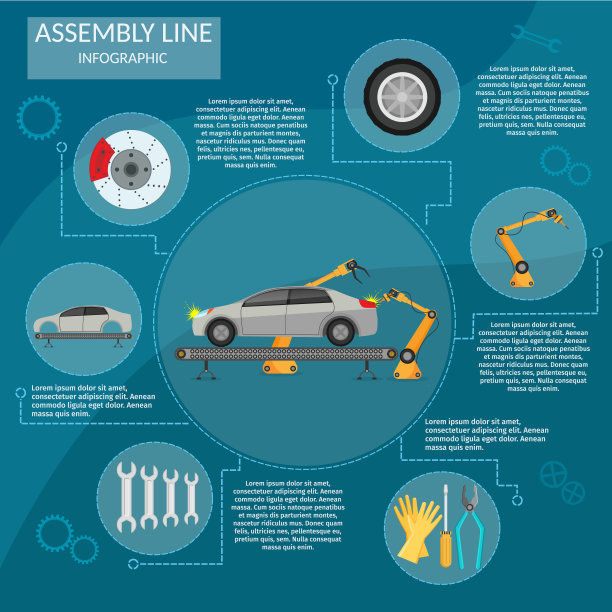 自动化抽象机器人装配线小车设置平面孤立矢量插图背景图片下载