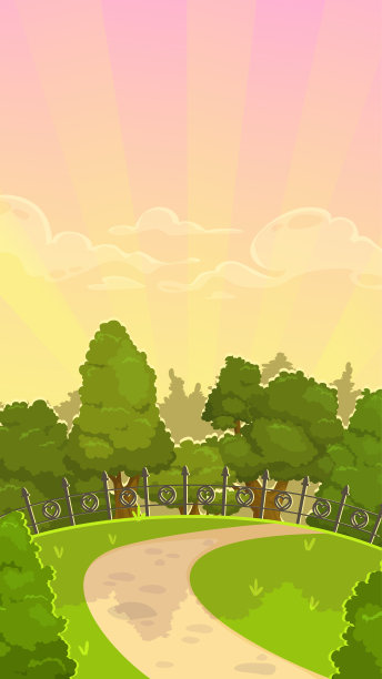美丽的卡通早晨公园景观图片下载