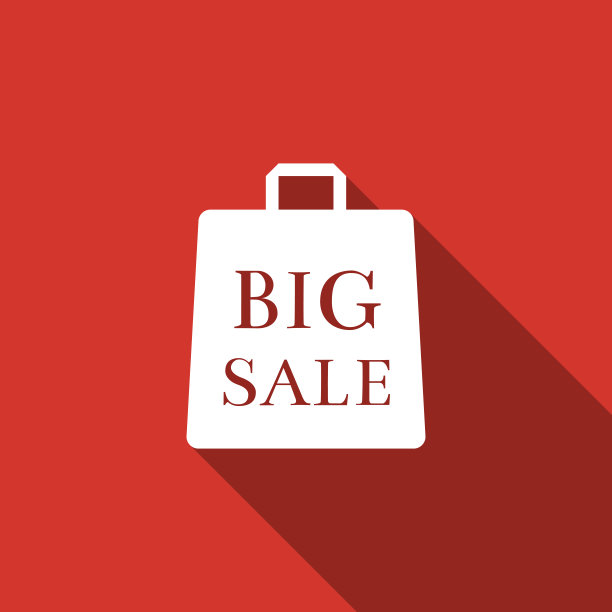 大销售袋图标孤立与长影子。平面设计。矢量图图片下载