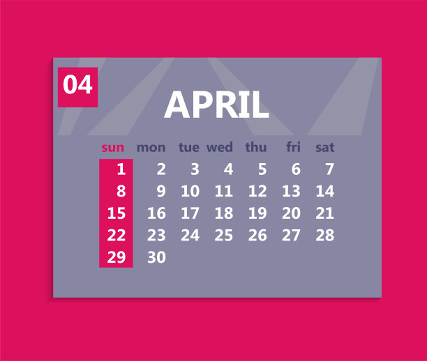 2018年4月日历。一周从周日开始。商业矢量插图模板为一个月2018年。图片下载