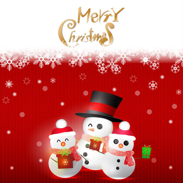 圣诞快乐，新年贺卡背景。雪人矢量设计及冬雪装饰。图片下载