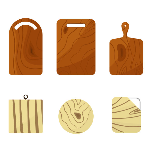 一套木制砧板。矢量图图片下载