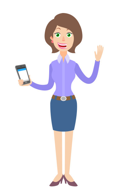 女商人拿着手机，举手问候图片下载