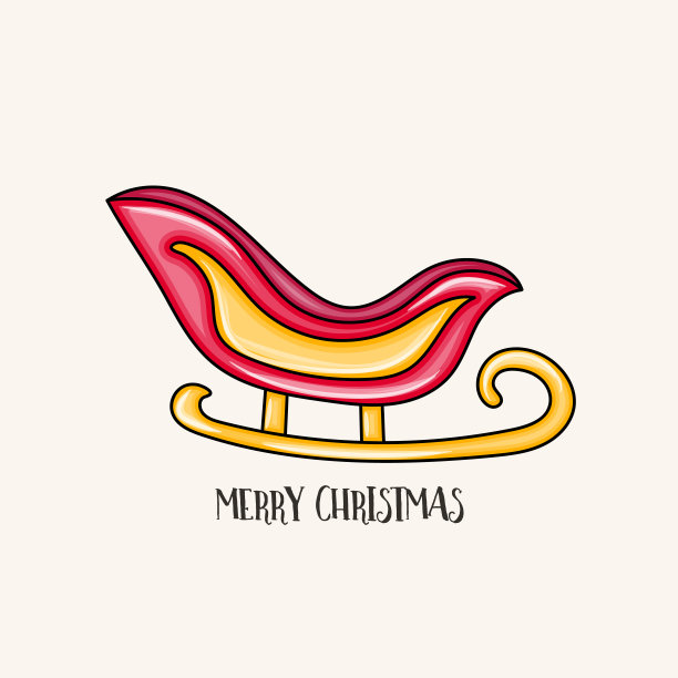 圣诞快乐排版。圣诞老人的雪橇是红色和金色的卡通风格图片下载