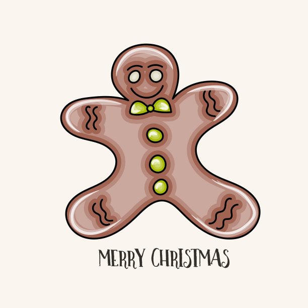 圣诞快乐排版。姜饼人卡通风格矢量图片下载