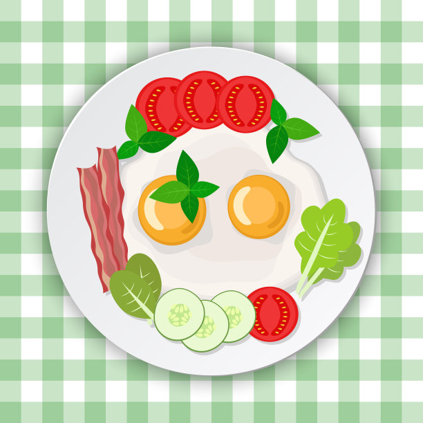 矢量插图煎蛋与培根和蔬菜。图片下载