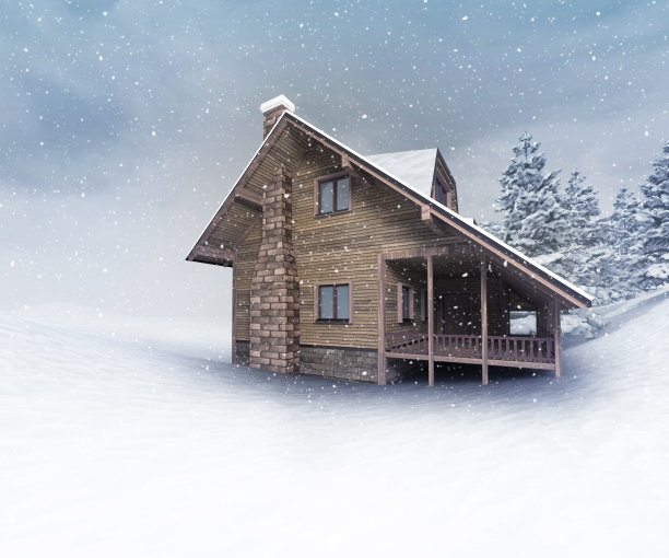 季节性的木屋在冬天下雪图片下载