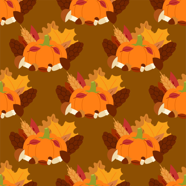 新鲜南瓜感恩节装饰季节性成熟食品有机健康素食蔬菜无缝图案背景向量图片下载