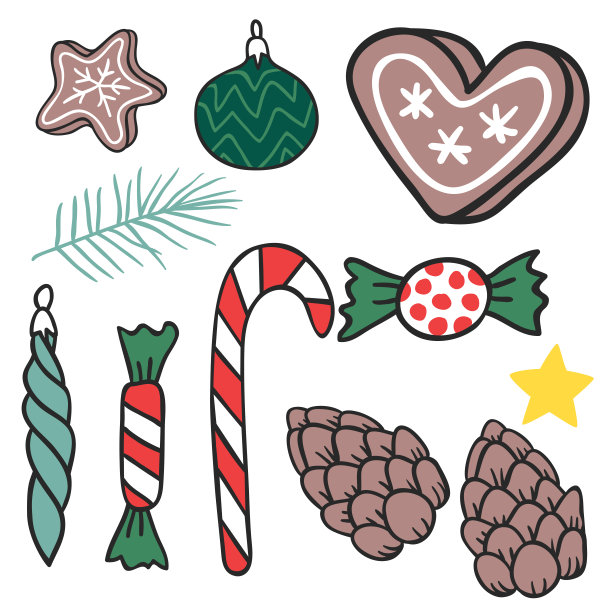 圣诞手绘礼物风格的节日装饰矢量插画图片下载