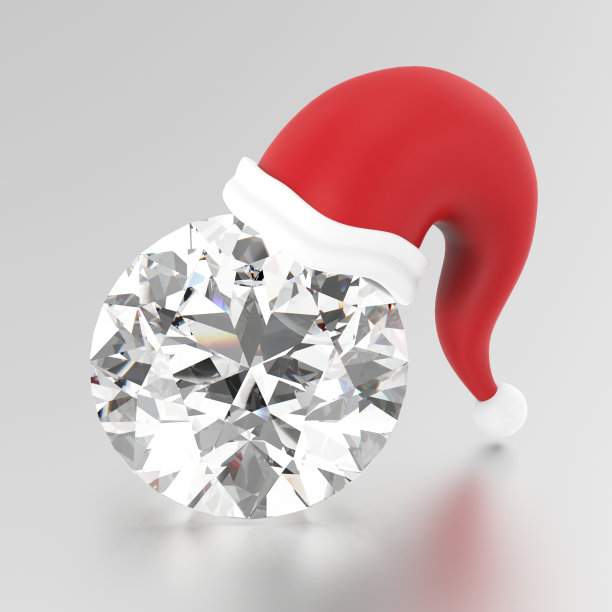 3D插图圆形钻石石在圣诞老人的帽子图片下载