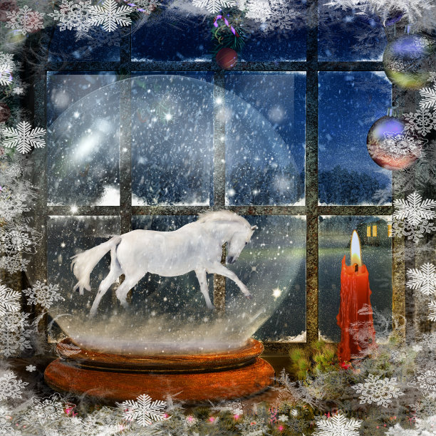 雪花球里的白马图片下载