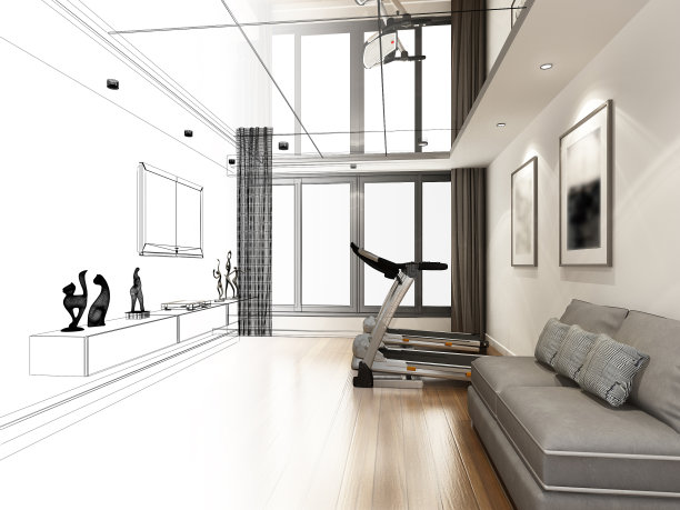 客厅草图设计，3d效果图图片下载