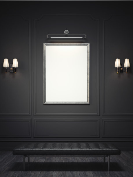 深色经典内饰，银色相框。三维渲染图片下载