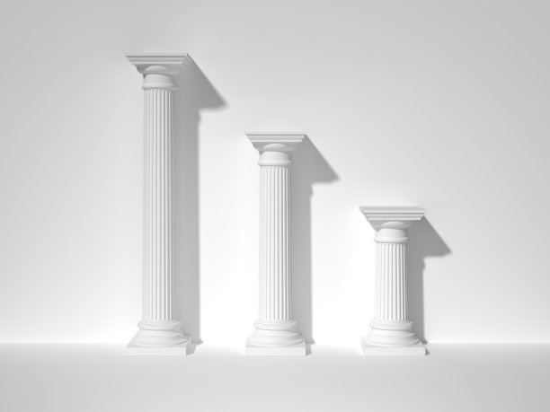三根白色的希腊圆柱。三维渲染图片下载