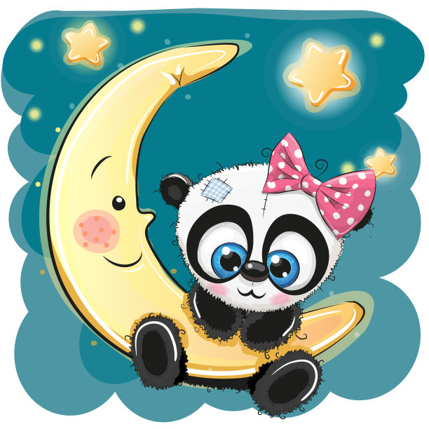 月亮上的可爱熊猫女孩图片下载