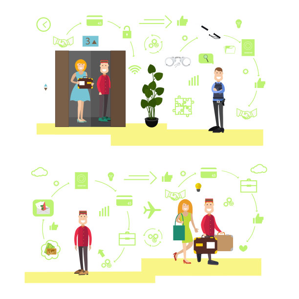 酒店人矢量插图在平面风格图片下载